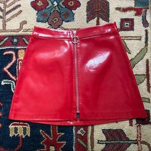Zara Red Vinyl Mini Skirt, Size Small